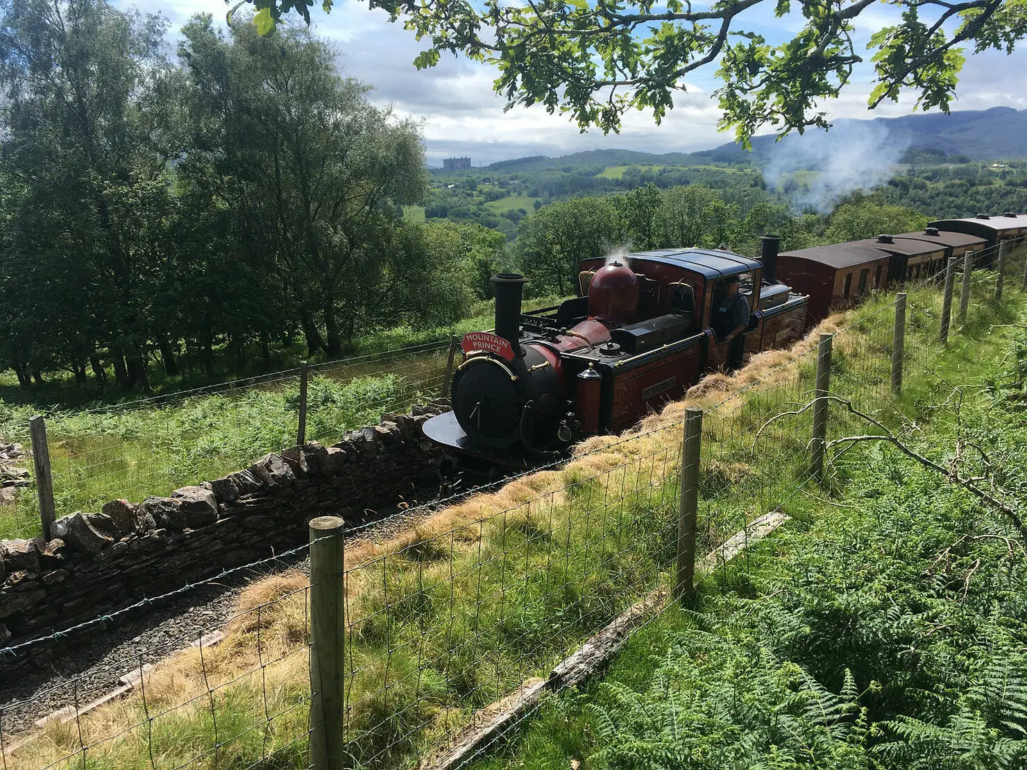 Steam train coming into Dduallt railway station